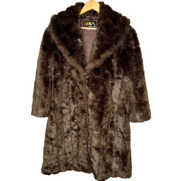 Vintage Y2K Woman's M LUXURY Faux MINK Fur Long Mob Wife Long Dark Brown
